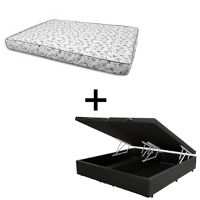 Cama Box Baú Casal 138 Bipartido - Tecido Sintético Preto Com Colchão Nápoles Bello Box - 100% Espuma - D33 Branco 55x138x188