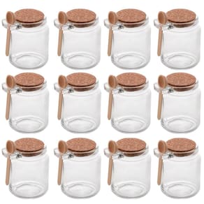 Conjunto 12 Potes de Vidro com Tampa de Rolha Colher de Bambu Porta Temperos 240ml Lyor