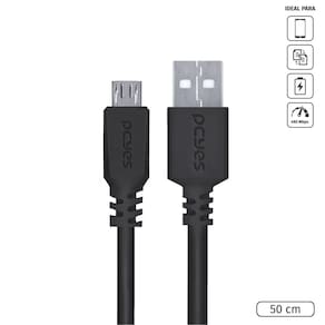 Cabo para Celular Smartphone Micro USB para USB a 2.0 50 CM Preto - PMUAP-05
