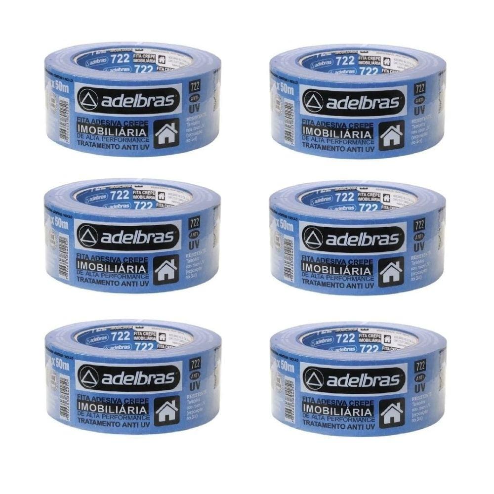 Kit 6 Fita Crepe Ant Uv 722 Azul Imob 48mm x 50m Adelbras