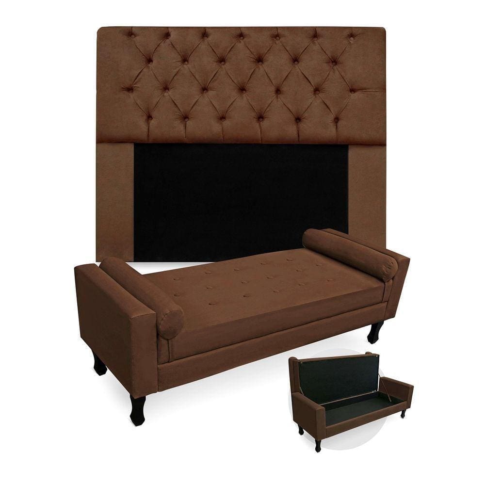 Kit Cabeceira + Calçadeira Baú Felix King Size 195Cm Marrom
