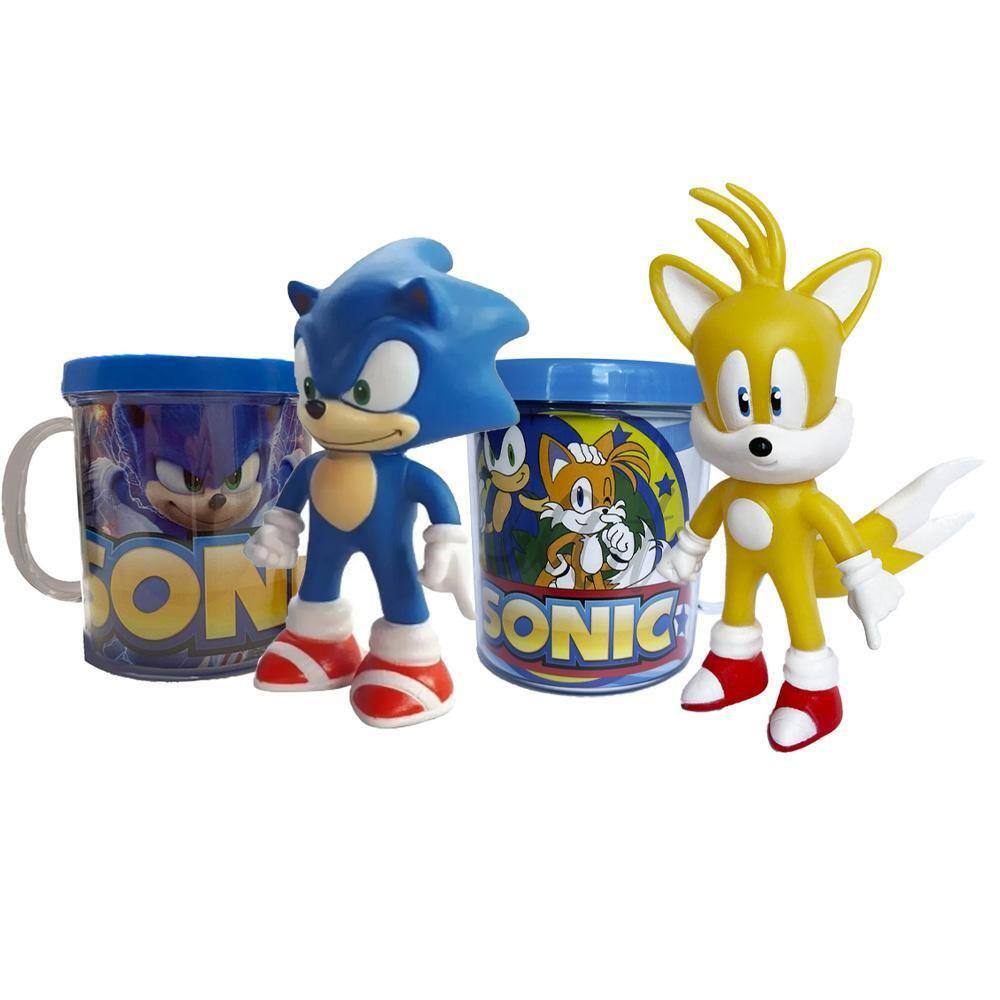 Boneco Sonic Vermelho Collection Com Caneca Personalizada - Super