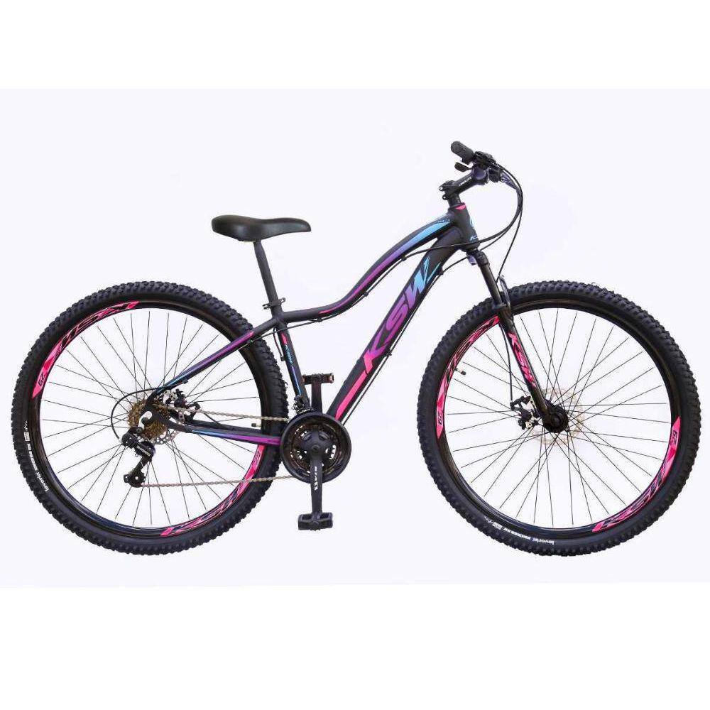 Bicicleta Ksw Xlt Disc M Aro 29 Susp. Dianteira 27 Marchas - Azul/preto/rosa