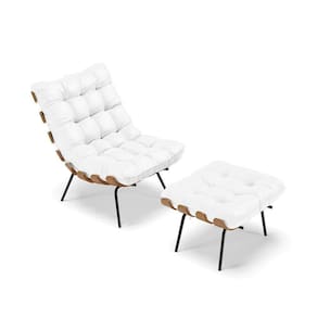 Kit 01 Poltrona E 01 Puff Costela Corino Branco