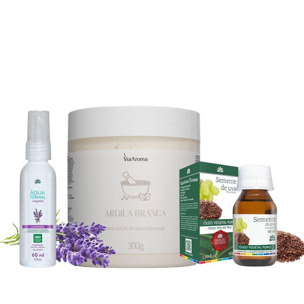 Kit Argila Branca, Água Termal e Óleo de Semente de Uva