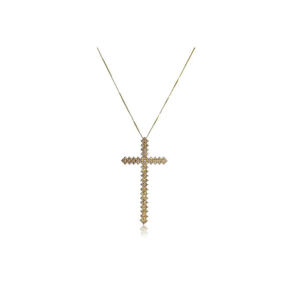 Colar Com Cruz Folheado Em Ouro 18k