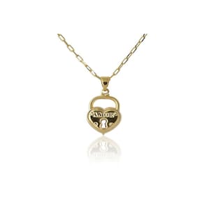 Colar Com Pingente De Cadeado Escrito Amor Folheado Em Ouro 18k