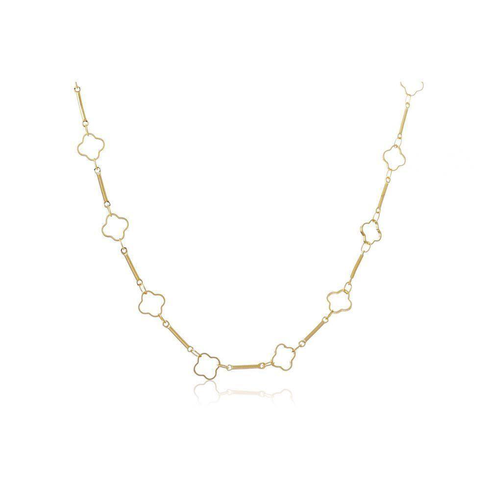 Colar Com Corrente Detalhada Com Flor Vazada Folheado Em Ouro 18k