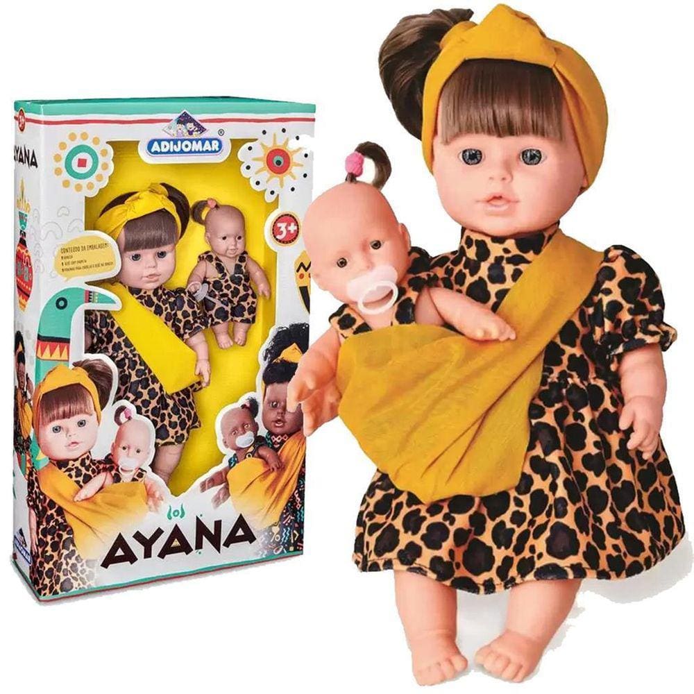 Boneca Ayana Mãe E Filha De Vinil Articulada 40Cm Adijomar