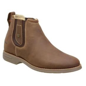 Botina Masculina Casual Couro Solado Em Gel Zebu 59080 Bico Redondo