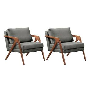 Kit 2 Poltronas Mona Luxo Madeira Maciça Linho Cinza