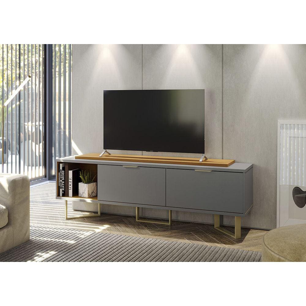 Rack TV até 70" Polegadas 2 Portas Cinza/Tauari Lukaliam Malibu 180x61