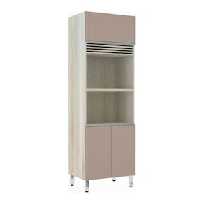 Paneleiro Luciane 70cm 2 Nichos para Microondas com grade Superior de Respiro 3 Portas Lis
