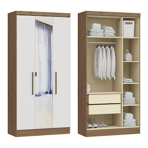 Guarda Roupa Módulo Infinity 3830 Macadâmia Branco Com Espelho Móveis Castro