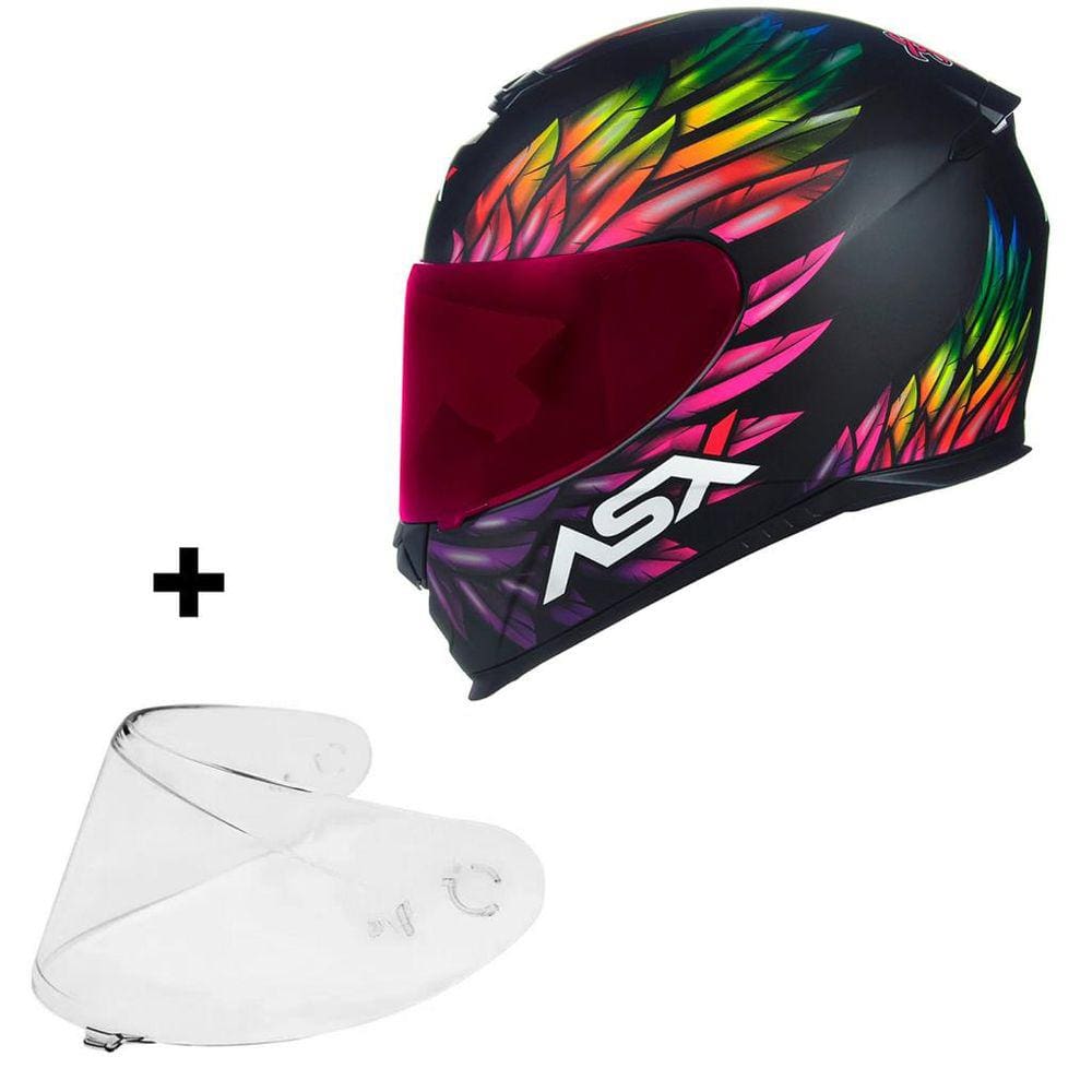 Capacete Asx Eagle Vibes Preto Feminino Moto + Viseira Rosa