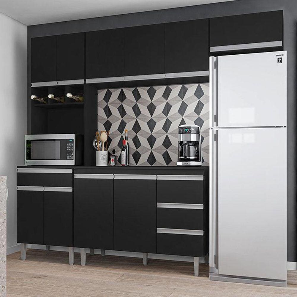 Cozinha com Balcão e Tampo 120 cm Ambiente Andréia Preto Fosco - AJL