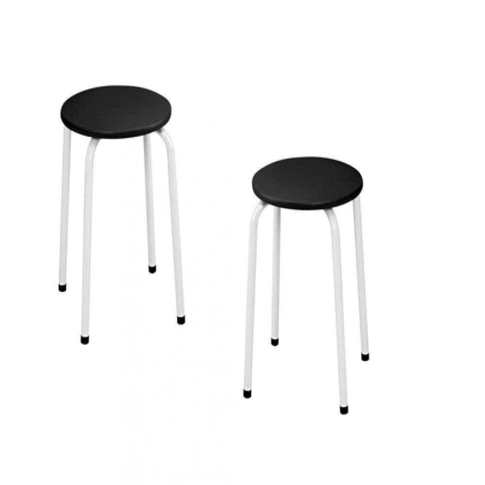 Banco Fil Mocho C/2 Unidades Branco Assento Preto Preto