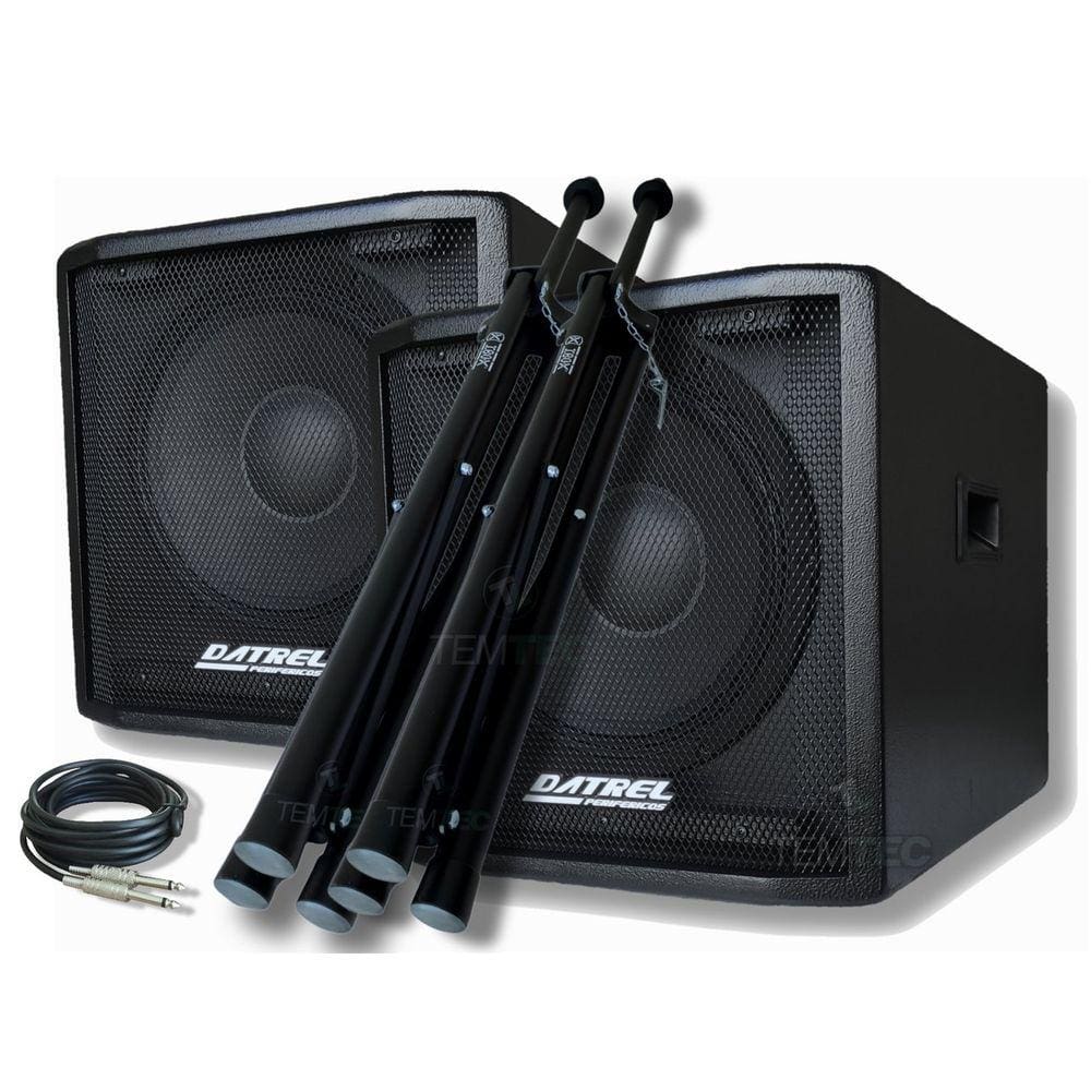 KIT CAIXA SUBWOOFER ATIVA E PASSIVA 12” 600W COM TRIPÉS