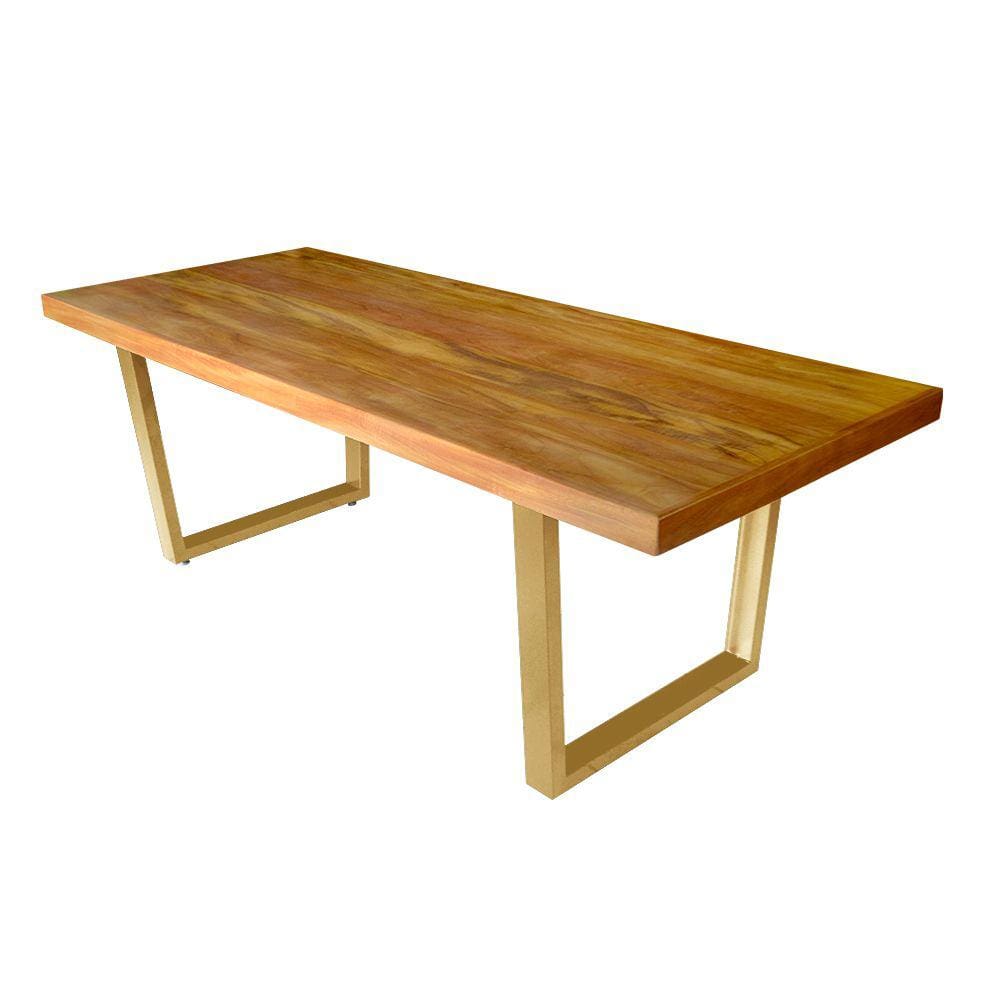 Mesa Industrial Lanna Madeira Maciça C/ Ferragem Dourada 2,20m