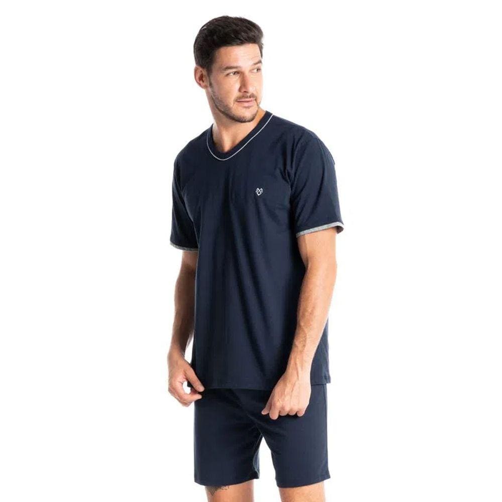 Pijama Masculino Curto Azul Liso 9588B