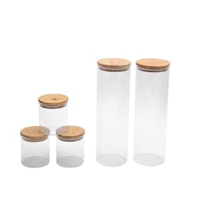 Kit Potes Hermeticos Vidro Circular Bambu 2000/500 - 5Pçs