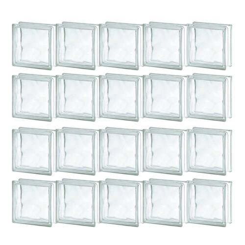 Kit com 20 unidades Bloco de Vidro Ondulado Transparente 19x19x8cm Construdecor