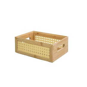 Caixa Organizadora empilhável de bambu e palhinha 24cm - Oikos