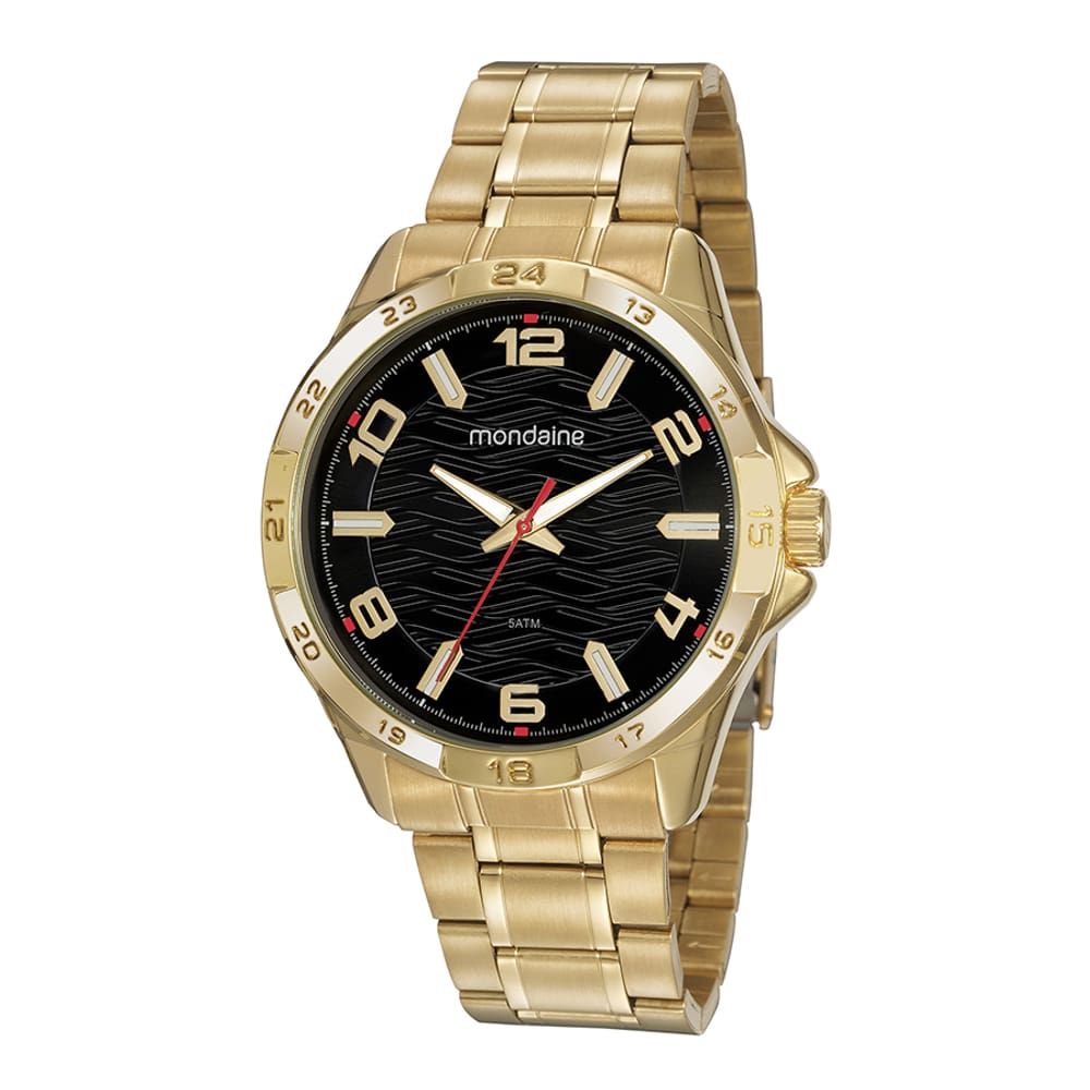 Relogio Mondaine Masculino Dourado Visor Preto 32198Gpmvde1