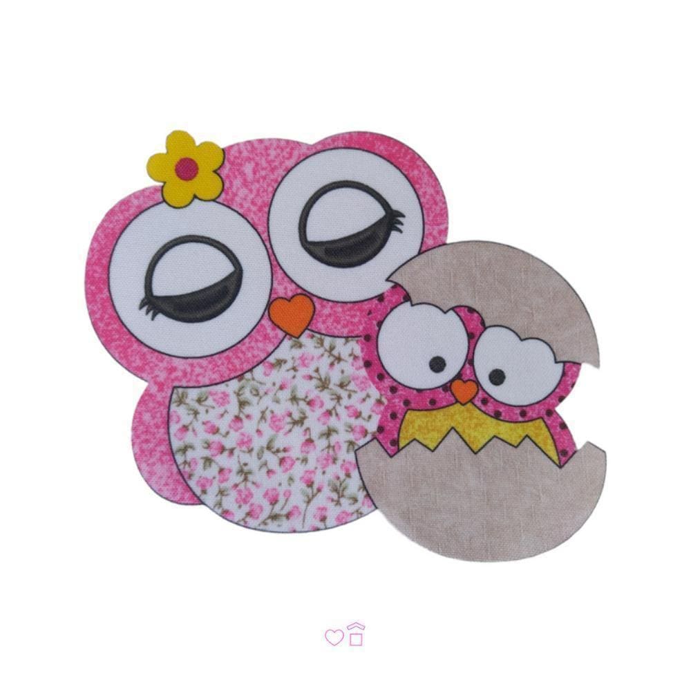 Kit 10 Aplique Patchwork Pano De Prato Diy-Coruja Mamãe Pink