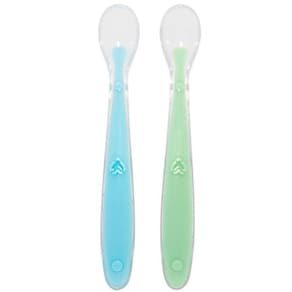 2 Colheres Silicone para Introdução Alimentar Bebê Mácia 23cm Buba Verde e Azul
