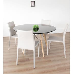 Conjunto Sala de Jantar Mesa Eiffel Redonda 120cm Tampo MDF com 4 Cadeiras Amanda Rivatti Nude