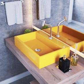 Kit Cuba RT55 Com Torneira Pratika 1060 Metal e Válvula Click 1 Polegada G e Sifão Pvc e Flexível Compace Amarelo