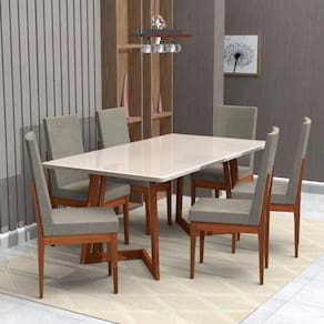 Conjunto Sala de Jantar 6 Lugares 160x90cm A104 Móveis Meneghetti Caramarromo/Avela