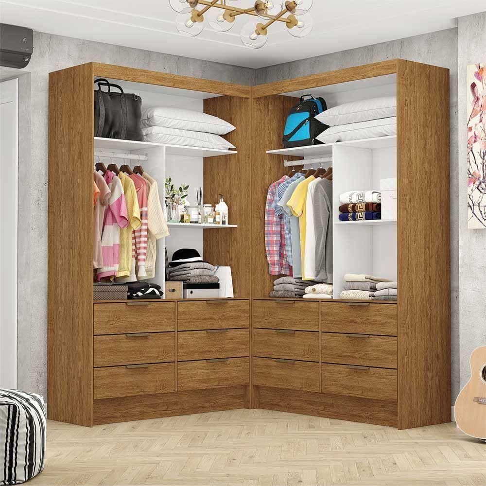 Closet Casal Duplo Sevilha Premium Com 12 Gavetas Freijó