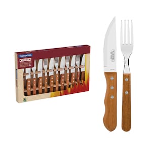Jogo Para Churrasco 12 Peças - Dynamic com Laminas de Aço Inox e Cabos de Madeira