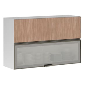 Armário Basculante Misto Perola 120cm 1 Porta Fechada 1 Porta com Vidro Reflecta Prata Luciane