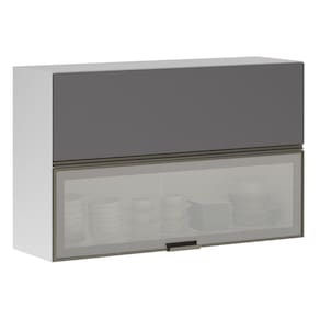 Armário Basculante Misto Perola 120cm 1 Porta Fechada 1 Porta com Vidro Reflecta Prata Luciane
