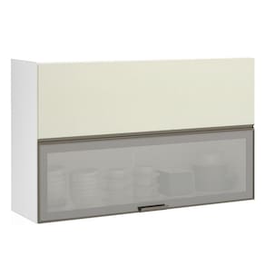 Armário Basculante Misto Perola 120cm 1 Porta Fechada 1 Porta com Vidro Reflecta Prata Luciane