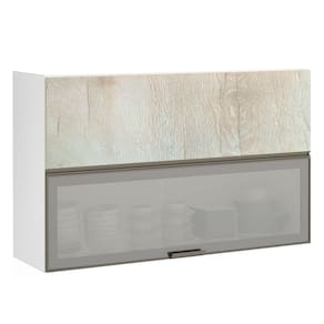 Armário Basculante Misto Perola 120cm 1 Porta Fechada 1 Porta com Vidro Reflecta Prata Luciane