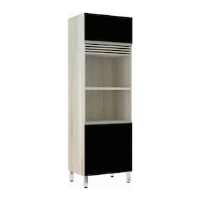 Paneleiro Luciane 70cm 2 Nichos para Microondas com grade Superior de Respiro 3 Portas Lis