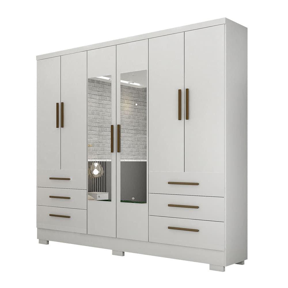 Guarda Roupa Casal com Espelho 6 Portas 6 Gavetas Berlim Branco
