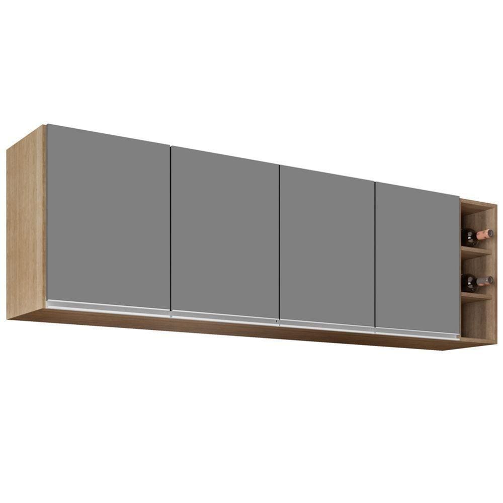 Armário Aéreo Com Nicho 180Cm 4 Portas Castanho/Cinza