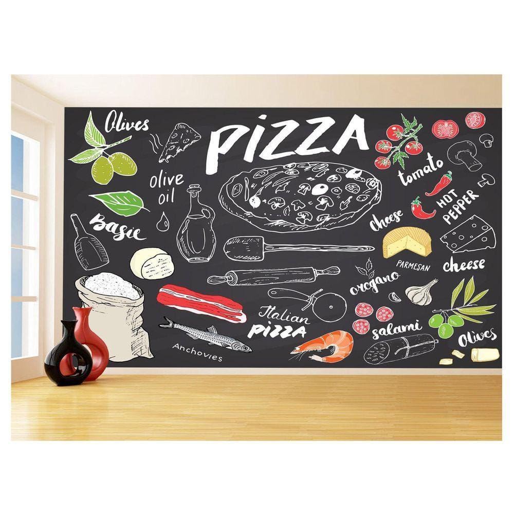 Papel De Parede Estilo Lousa Pizza Ingrediente 3,5M Lcb11