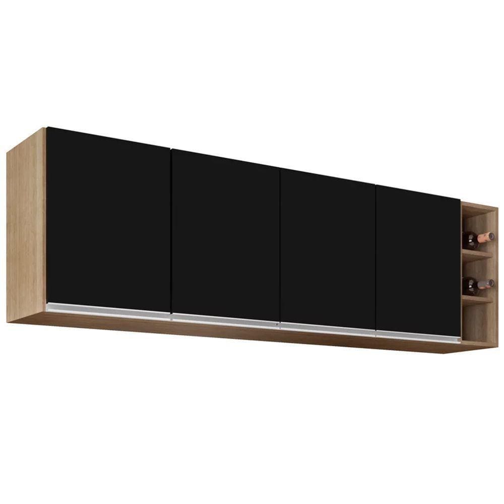 Armário Aéreo Com Nicho 180Cm 4 Portas Castanho/Preto