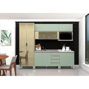 Armário De Cozinha 6 Peças Sem Tampo De 120cm Crema C/Verde