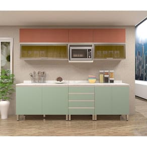 Armário De Cozinha 8 Peças Com Tampo Crema Com Verde