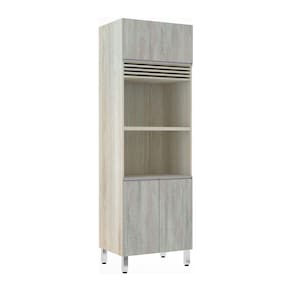 Paneleiro Luciane 70cm 2 Nichos para Microondas com grade Superior de Respiro 3 Portas Lis