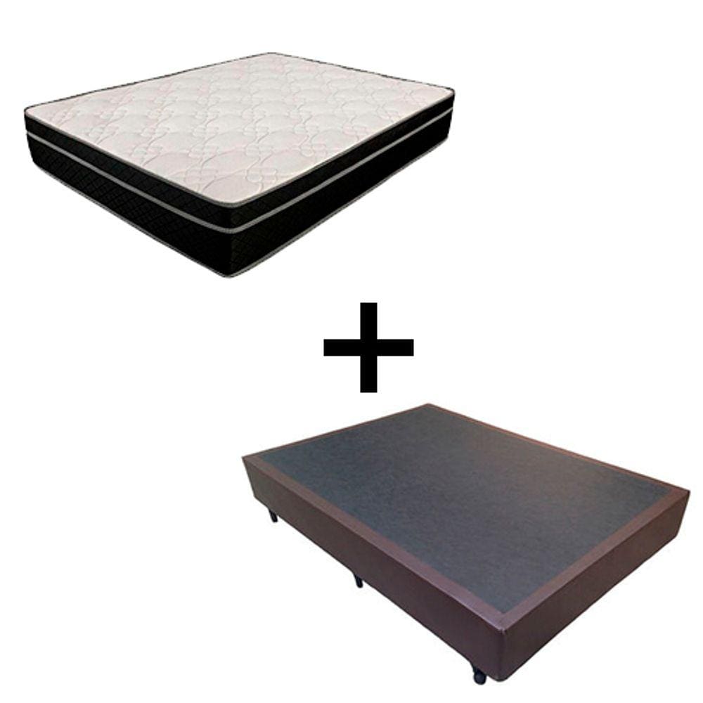 Cama Box Casal 138 - Tecido Sintético Marrom com Colchão Paris - Molas Ensacadas Preto 56x138x188