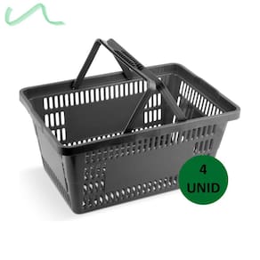 4 Cestas Cestinha Plastica Preta Reforçada Supermercado Mercado 16 Litros
