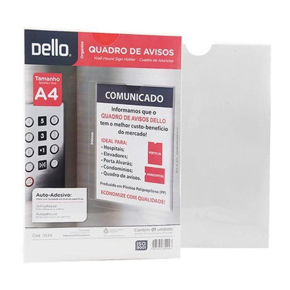 Quadro De Aviso Expositor Multiuso A4 Cristal - Dello